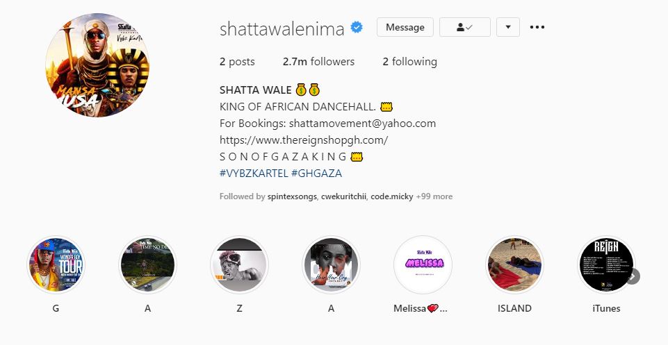 Shatta Wale unfollowed people on instagram